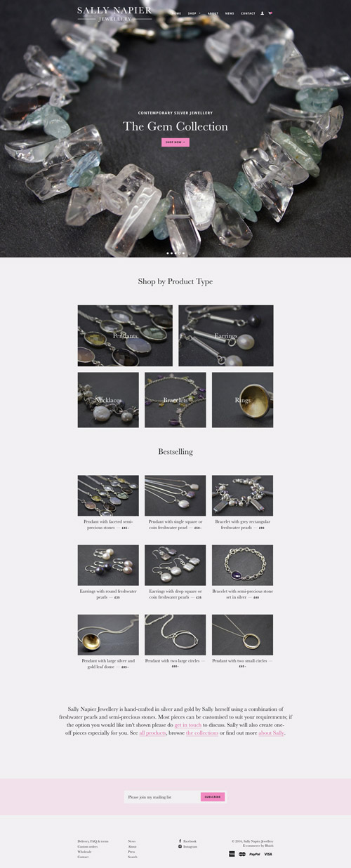 Sally Napier Jewellery Shopify e-commerce website